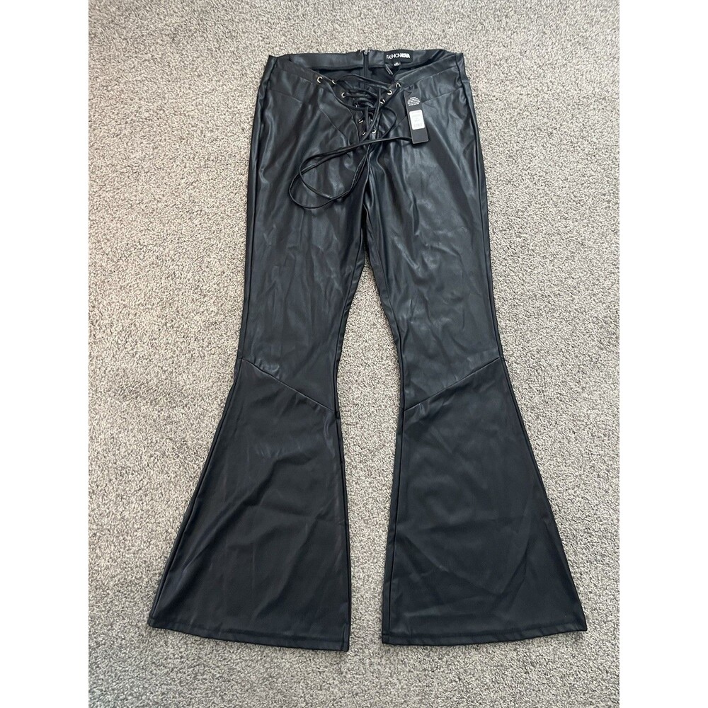 Fashion Nova Black Lace Up Faux Leather Plus Size Pants Women Size 1X NWT